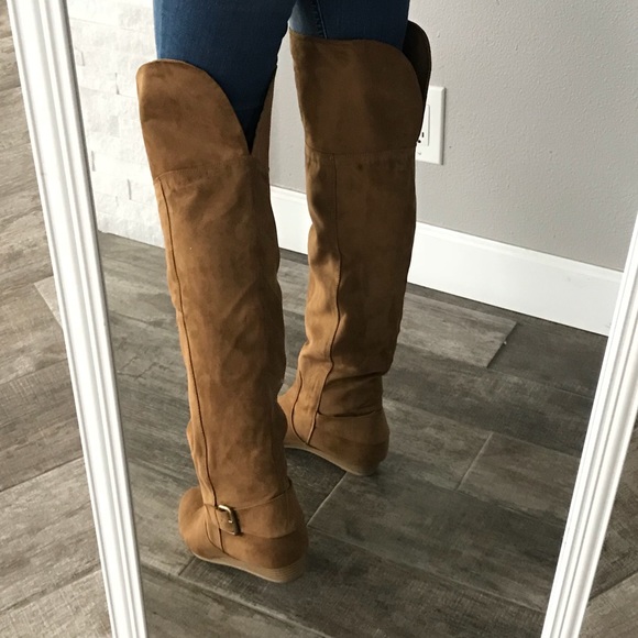 camel suede over the knee boots